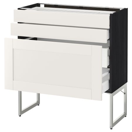 Напольный шкаф 3 фронтальных панели, 2 нижних, 2 средних ящика МЕТОД / МАКСИМЕРА, черный, Сэведаль белый