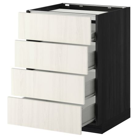 Напольный шкаф, 4 фронтальных панели, 4 ящика МЕТОД / ФОРВАРА, черный, Росдаль белый