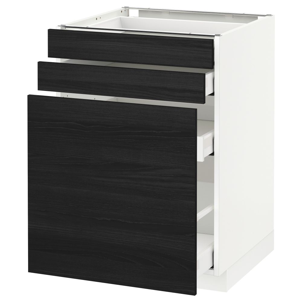 Напольный шкаф с выдвижными модулями, 2 фронтальные панели МЕТОД / МАКСИМЕРА, белый, Тингсрид черный - схема-чертеж с размерами
