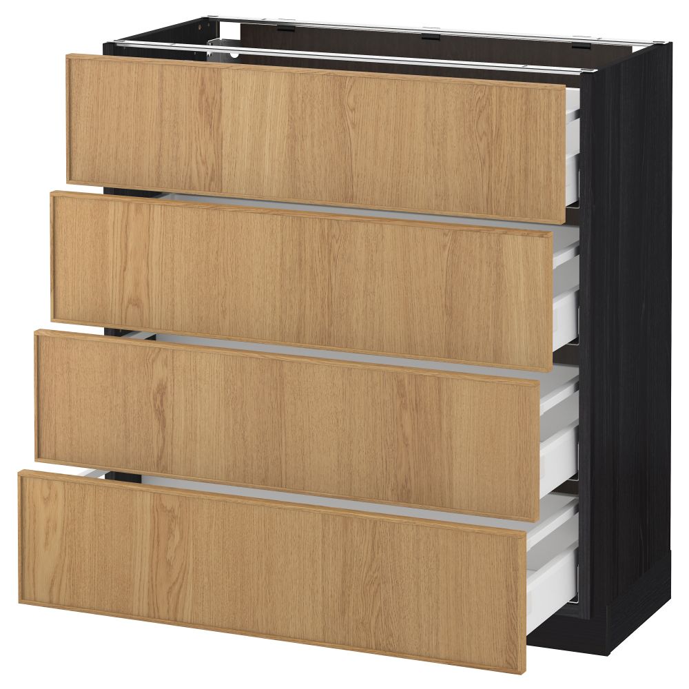 Напольный шкаф 4 фронтальных панели, 4 ящика МЕТОД / МАКСИМЕРА, черный, Экестад дуб - схема-чертеж с размерами