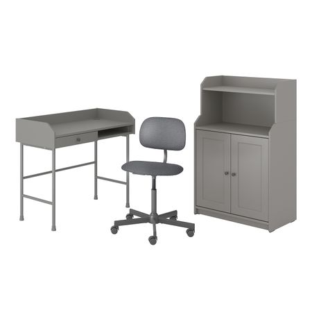 Стол и комбинация для хранения, и рабочий стул серый IKEA HAUGA/BLECKBERGET ХАУГА/БЛЕКБЕРГЕТ 194.365.06