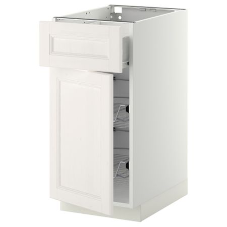 Напольный шкаф с проволочной корзиной, ящиком, дверью МЕТОД / ФОРВАРА, белый, Лаксарби белый
