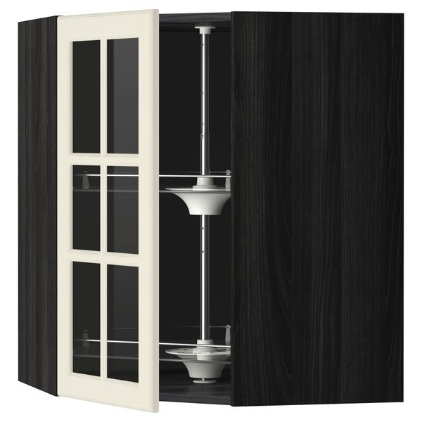 Угловой навесной шкаф с вращающающейся секцией, стеклянными дверцами МЕТОД, черный, Будбин белый с оттенком - схема-чертеж с размерами