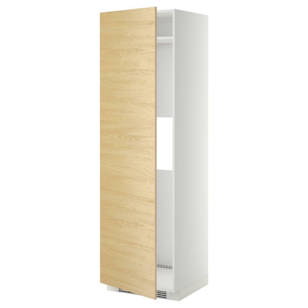 Высокий шкаф для холодильника или морозильника, с дверцами МЕТОД, белый, Тингсрид береза (60x60x200 см) - схема-чертеж с размерами