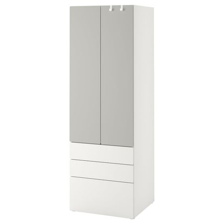 Гардероб, белый серый/с 3 ящиками 60x42x181 см IKEA SMÅSTAD СМОСТАД / OPPHUS ОПХУС 894.262.26