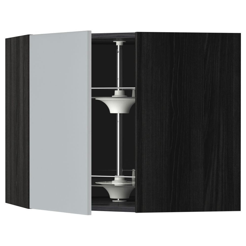 Угловой навесной шкаф с вращающейся секцией МЕТОД, черный, Веддинге серый - схема-чертеж с размерами