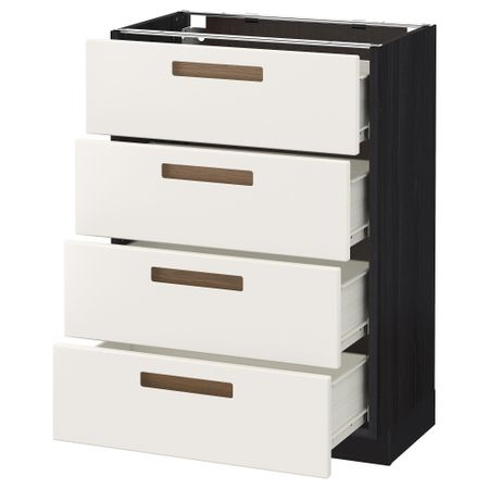 Напольный шкаф 4 фронтальных панели/4 ящика МЕТОД / ФОРВАРА, черный, Мэрста белый