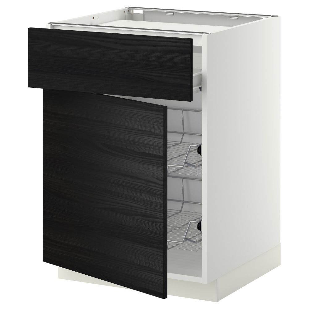 Напольный шкаф для варочной панели, ящик, 2 проволочных корзины МЕТОД / ФОРВАРА, белый, Тингсрид черный (60x60 см) - фото 1