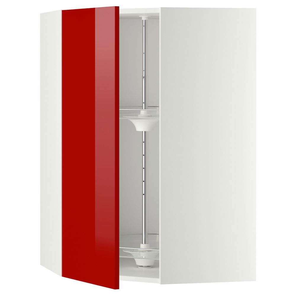 Угловой навесной шкаф с вращающейся секцией МЕТОД, белый, Рингульт красный - схема-чертеж с размерами