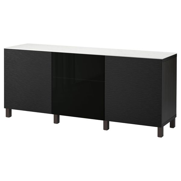 Комбинация для хранения с дверцами, ящиками БЕСТО, Лаксвикен черный, Сельсвикен глянцевый/черный (180x42x74 см) - фото 1