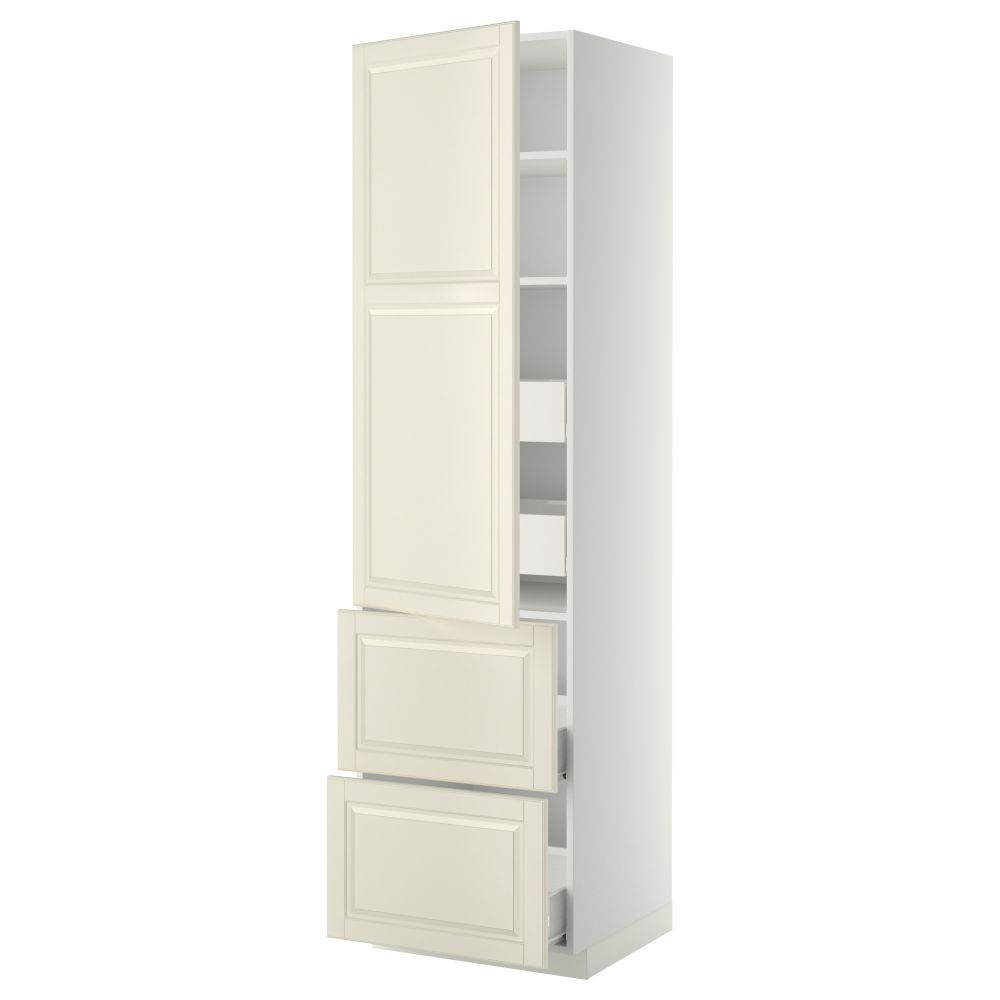 Высокий шкаф + полки, 4 ящика, 2 дверцы МЕТОД / ФОРВАРА, белый, Будбин белый с оттенком - фото 1