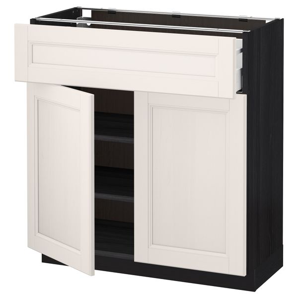 Напольный шкаф + ящик, 2 дверцы МЕТОД / МАКСИМЕРА, черный, Лаксарби белый - схема-чертеж с размерами