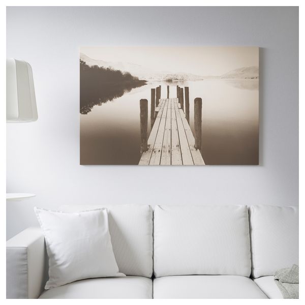 Картина с рамой БЬЁРКСТА, Пристань на рассвете, цвет алюминия (118x78 см) - фото 3