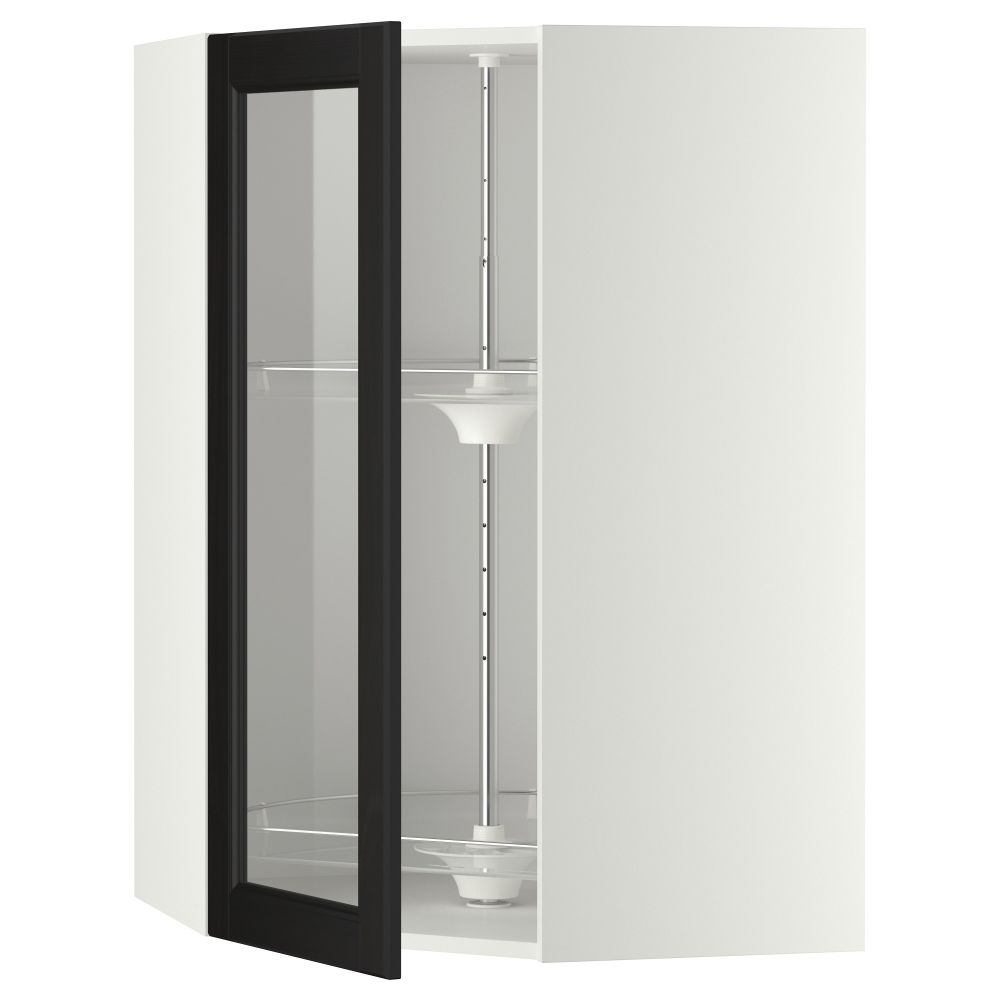 Угловой навесной шкаф с вращающающейся секцией, стеклянными дверцами МЕТОД, белый, Лаксарби черно-коричневый - схема-чертеж с размерами