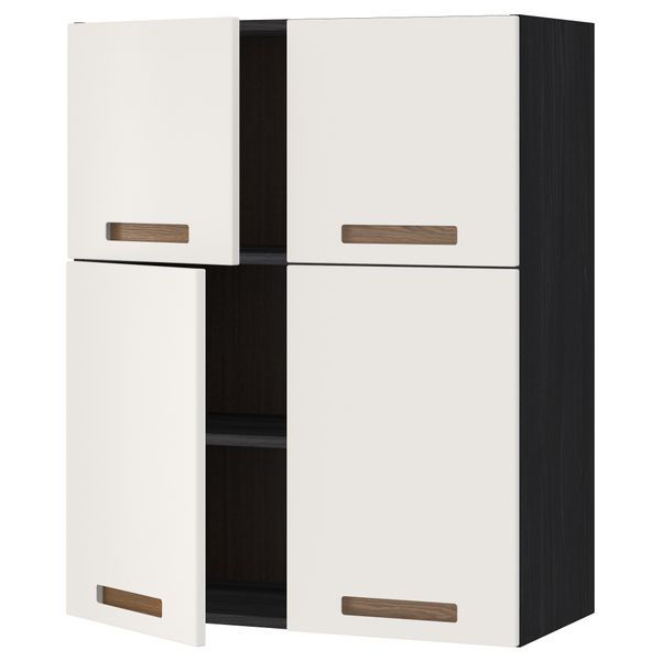 Навесной шкаф с полками, 4 дверцы МЕТОД, черный, Мэрста белый (80x100 см) - схема-чертеж с размерами