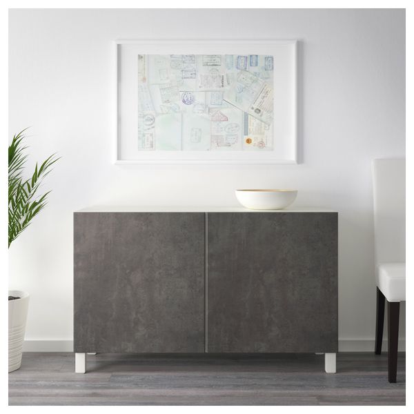 Комбинация для хранения с дверцами БЕСТО, белый Кэлльвикен, темно-серый под бетон (120x40x74 см) - схема-чертеж с размерами