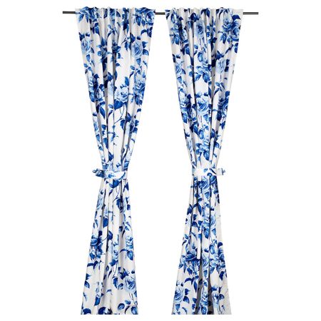 Гардины с прихватом, 1 пара, синий, 145x300 см IKEA МЕТТЕМАРИ 804.443.24