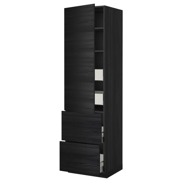Высокий шкаф + полки/4ящ/двр/2фасада, черный, Тингсрид черный 60x60x220 см IKEA МЕТОД / МАКСИМЕРА 293.559.86 - фото 1