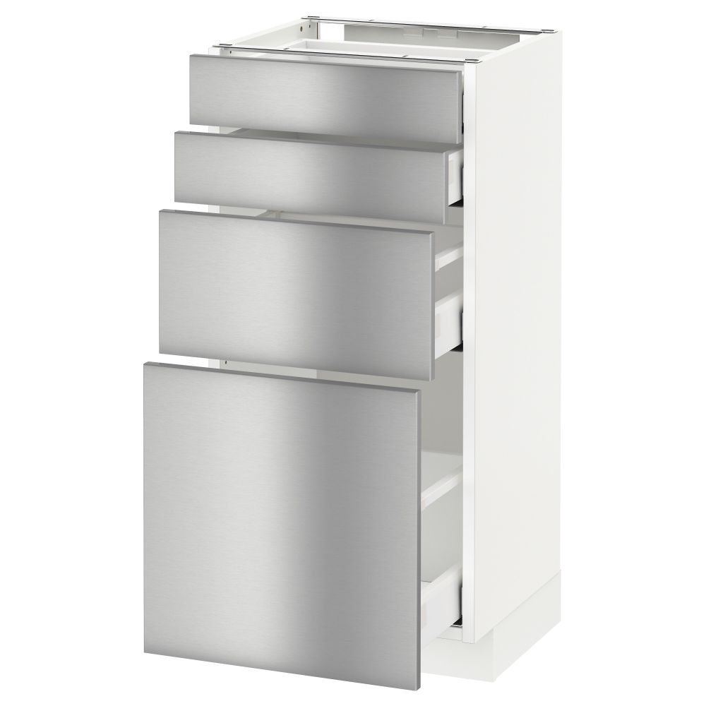 Напольный шкаф 4 фронтальных панели, 4 ящика МЕТОД / МАКСИМЕРА, белый, Гревста нержавеющ сталь - схема-чертеж с размерами