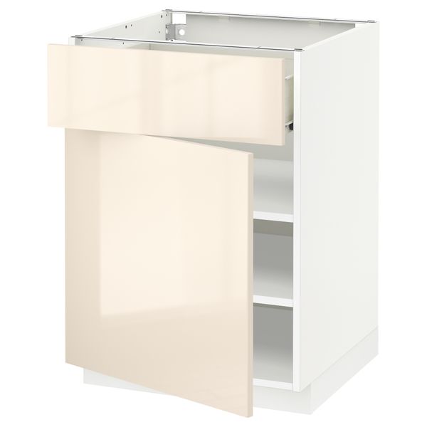 Напольный шкаф с ящиком, дверью МЕТОД / ФОРВАРА, белый, Рингульт кремовый - схема-чертеж с размерами