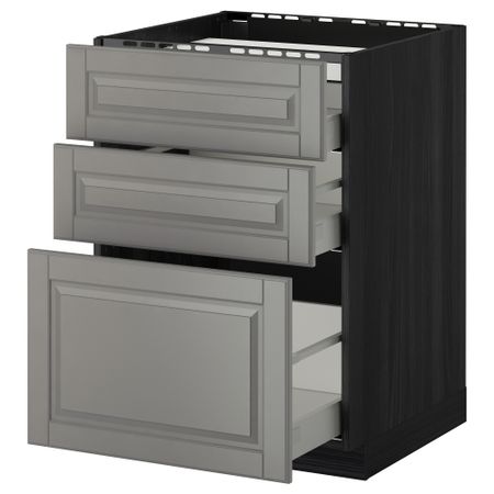 Напольный шкаф, 3 фронтальных панели, 3 ящика МЕТОД / МАКСИМЕРА, черный, Будбин серый