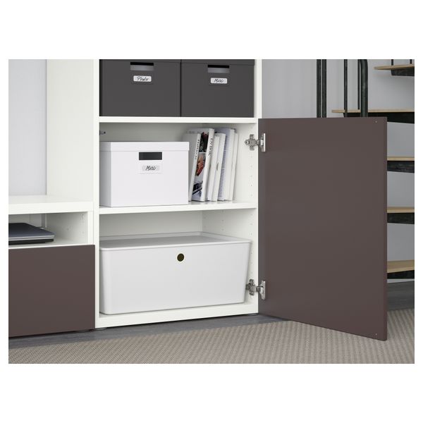 Шкаф для ТВ, комбинированный, стекляные дверцы БЕСТО, белый, Вальвикен темно-коричневый, прозрачное стекло (300x40x192 см) - фото 3