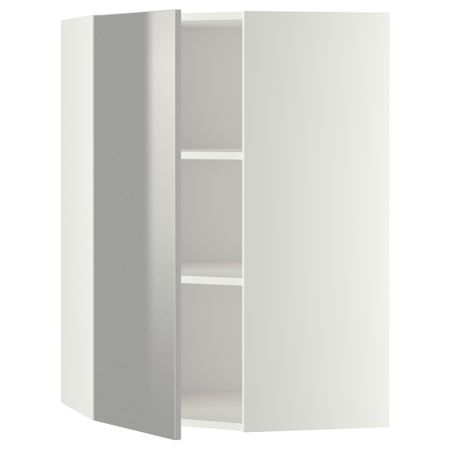 Угловой навесной шкаф с полками МЕТОД, белый, Гревста нержавеющ сталь