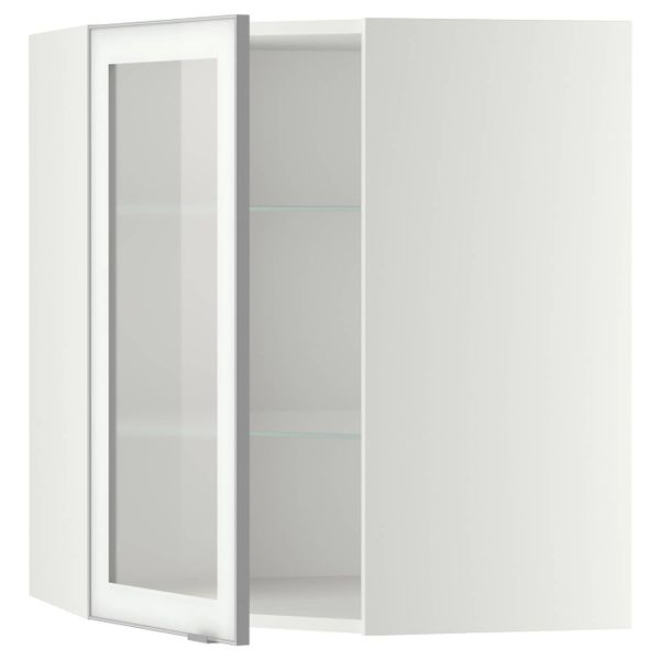 Угловой навесной шкаф с полками, стекляными дв, белый/Ютис матовое стекло 68x80 см IKEA METOD МЕТОД 592.384.01 - фото 1