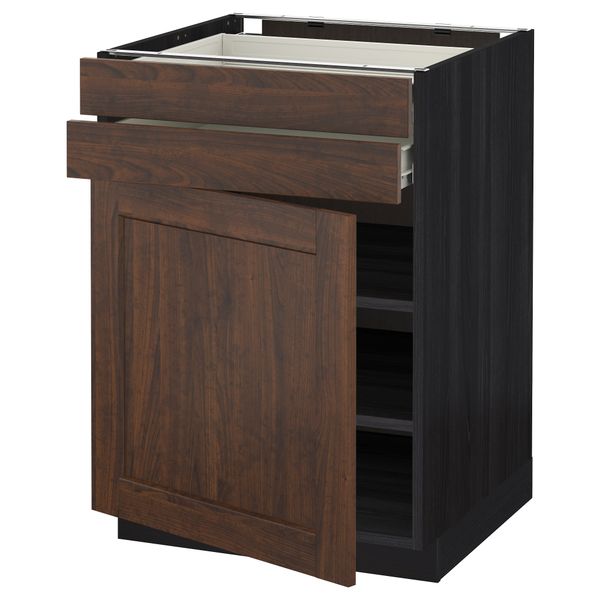 Напольный шкаф с дверцей, 2 ящиками МЕТОД / ФОРВАРА, черный, Эдсерум коричневый - схема-чертеж с размерами