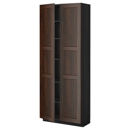 Высокий шкаф с полками, черный/Эдсерум коричневый 80x37x200 см IKEA МЕТОД 392.267.86