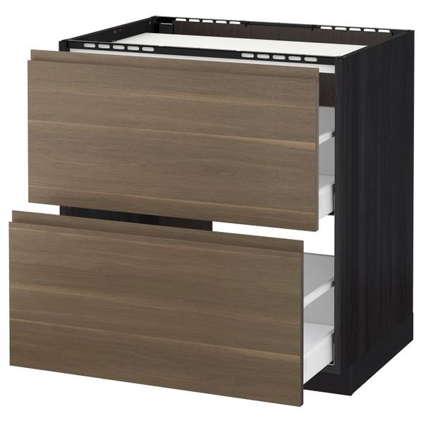 Напольный шкаф, 2 фронтальных панели/2ящика, черный/Воксторп грецкий орех 80x60 см IKEA МЕТОД / МАКСИМЕРА 592.373.50 - схема-чертеж с размерами