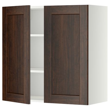 Навесной шкаф с полками, 2 дверцы МЕТОД, белый, Эдсерум коричневый