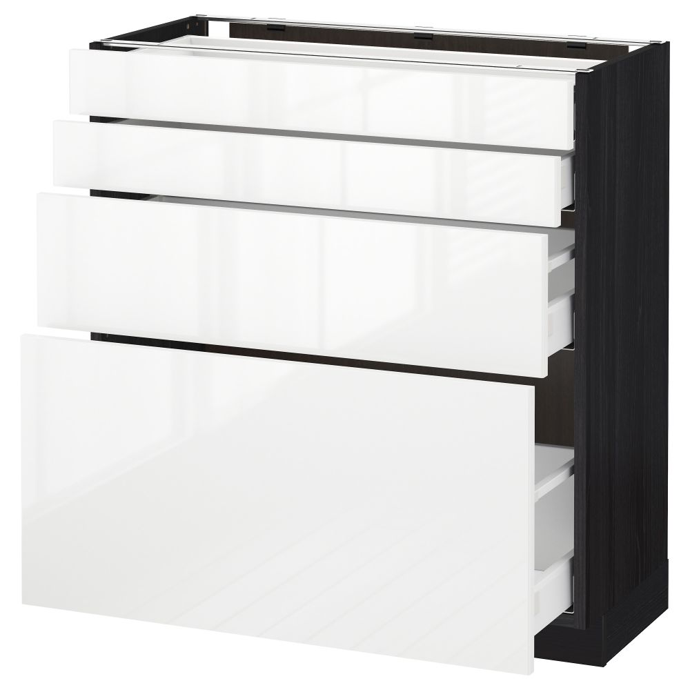 Напольный шкаф 4 фронтальных панели, 4 ящика МЕТОД / МАКСИМЕРА, черный, Рингульт белый - схема-чертеж с размерами