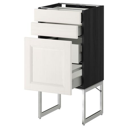 Напольный шкаф 3 фронтальных панели, 2 нижних, 2 средних ящика МЕТОД / МАКСИМЕРА, черный, Лаксарби белый