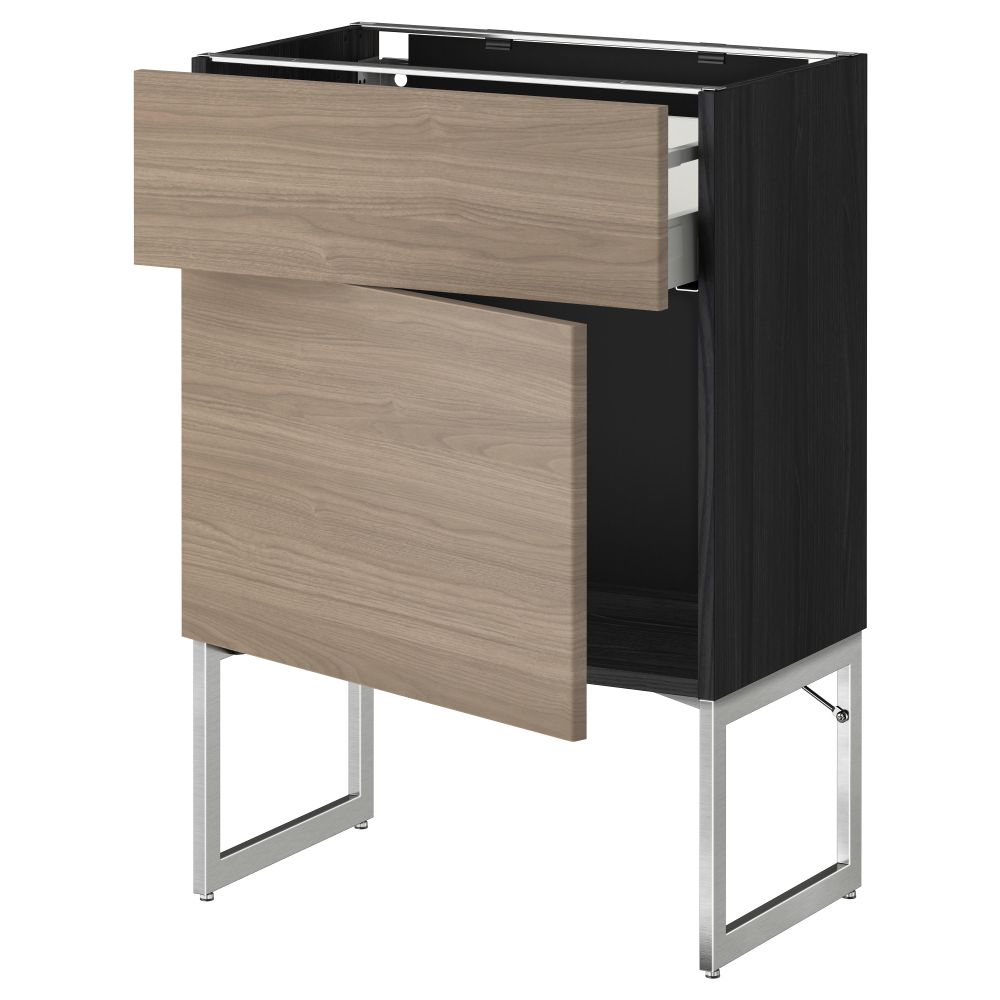 Напольный шкаф с ящиком, дверью МЕТОД / МАКСИМЕРА, черный, Брокхульт светло-серый - схема-чертеж с размерами