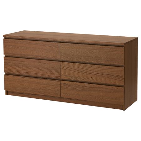 Комод с 6 ящиками, коричневая морилка ясеневый шпон 160x78 см IKEA MALM МАЛЬМ 403.685.48