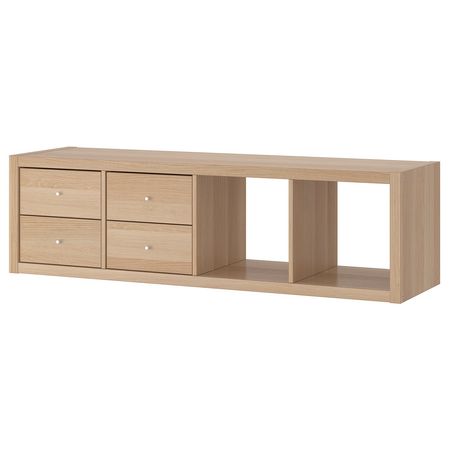 KALLAX Стеллаж с 2 вставками - с 4 ящиками/под беленый дуб 147x42 см