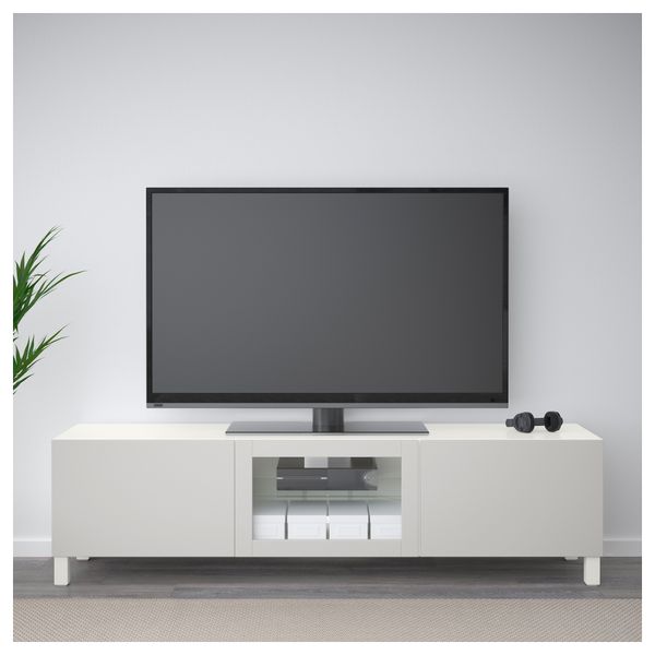 Тумба под ТВ с ящиками и дверцей БЕСТО, белый, Лаппвикен светло-серый прозрачное стекло (180x40x48 см) - фото 2