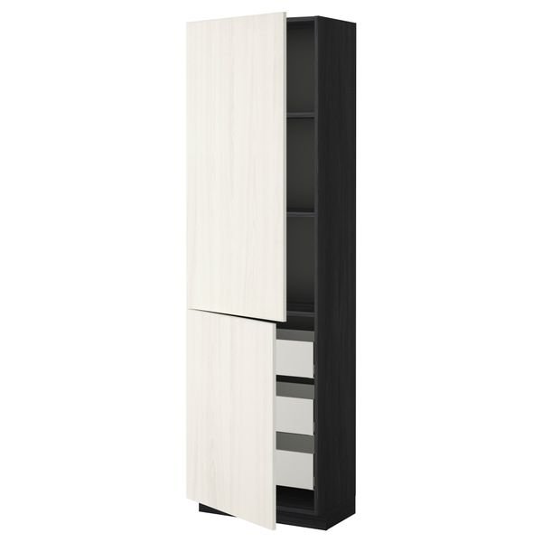 Высокий шкаф + полки, 3 ящика, 2 дверцы МЕТОД / МАКСИМЕРА, черный, Росдаль белый - схема-чертеж с размерами