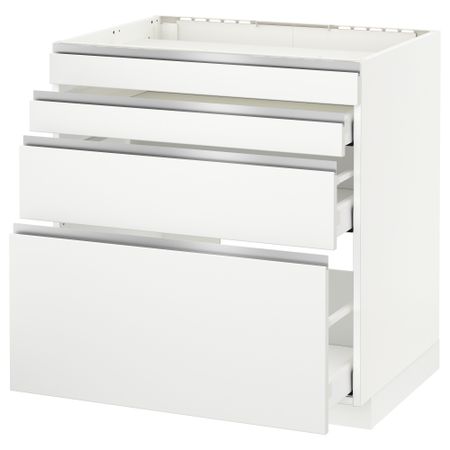 Напольный шкаф для духовки, 4фасада, 3 ящика МЕТОД / МАКСИМЕРА, белый, Нодста белый