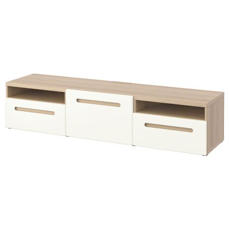 Тумба под ТВ БЕСТО, под беленый дуб, Марвикен белый (180x40x38 см)