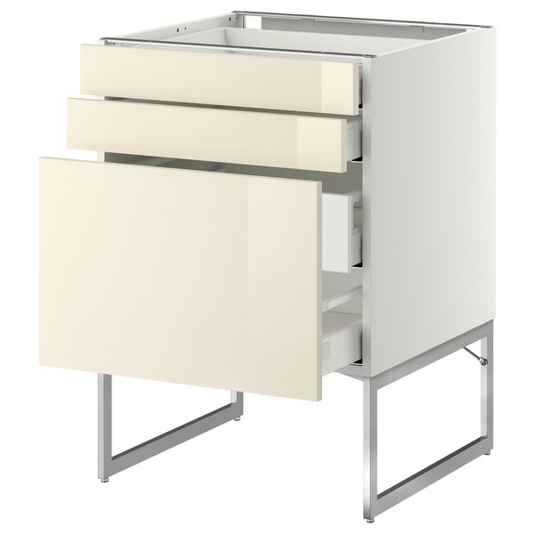 Напольный шкаф 3 фронтальных панели, 2 нижних, 2 средних ящика МЕТОД / МАКСИМЕРА, белый, Рингульт кремовый - схема-чертеж с размерами