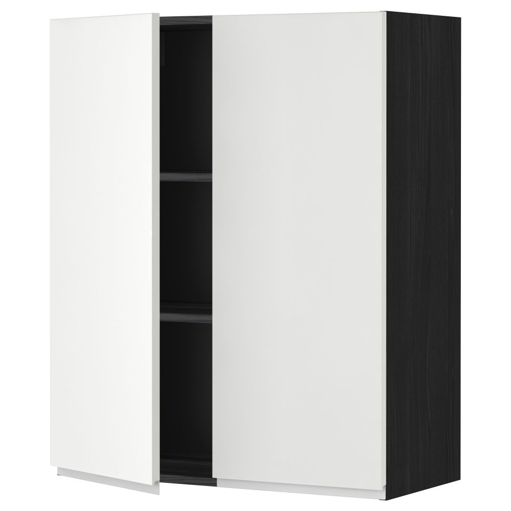 Навесной шкаф с полками, 2 дверцы МЕТОД, черный, Нодста белый - схема-чертеж с размерами