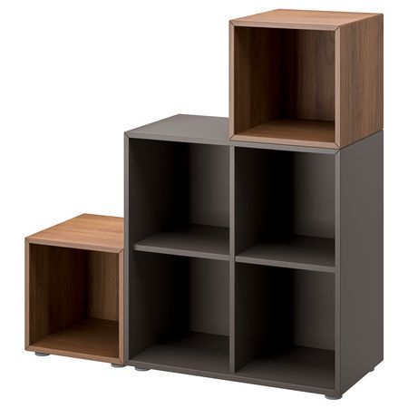 EKET Комбинация шкафов с ножками - темно-серый/грецкий орех 105x35x107 см