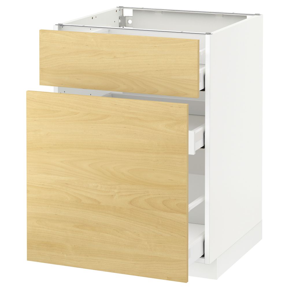 Напольный шкаф, выдвижной секцией, ящик МЕТОД / МАКСИМЕРА, белый, Тингсрид береза - схема-чертеж с размерами