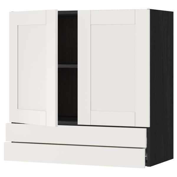 Навесной шкаф, 2 дверцы, 2 ящика МЕТОД / ФОРВАРА, черный, Сэведаль белый - схема-чертеж с размерами