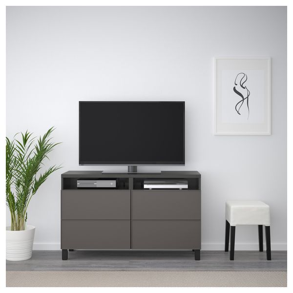 Тумба для ТВ с ящиками БЕСТО, черно-коричневый, Грундсвикен темно-серый (120x40x74 см) - фото 2
