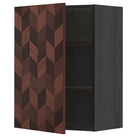 Навесной шкаф с полками, черный Hasslarp, коричневый с рисунком, 60x80 см IKEA METOD МЕТОД 894.696.40