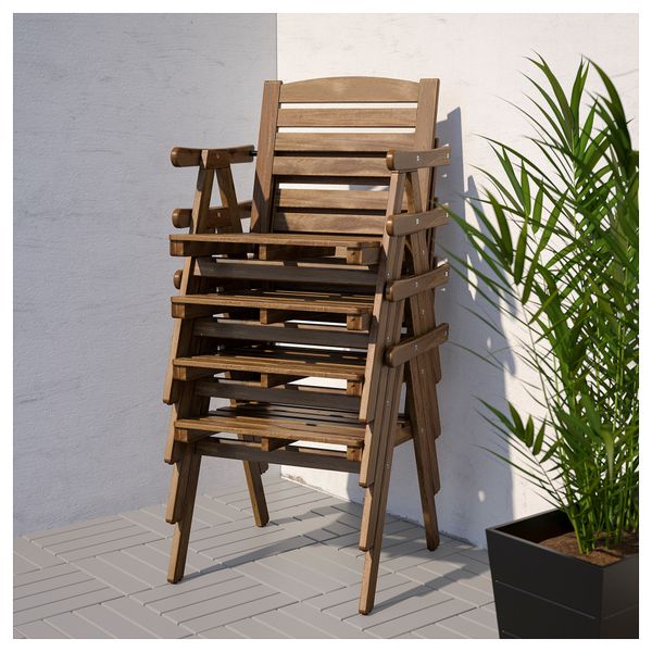 Стол + 4 кресла, для сада ФАЛЬХОЛЬМЕН, светло-коричневая морилка серо-коричневый, Иттерон синий - фото 2