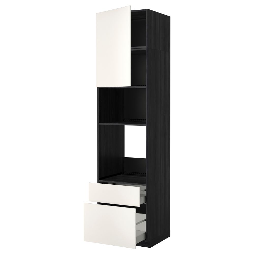 Высокий шкаф для духовки/СВЧ дверца, 2 ящика МЕТОД / МАКСИМЕРА, черный, Веддинге белый - схема-чертеж с размерами